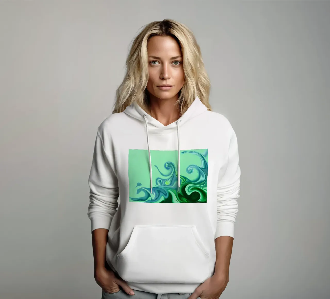 Modello dinamico astratto in blu e verde. felpa con cappuccio da Something for you