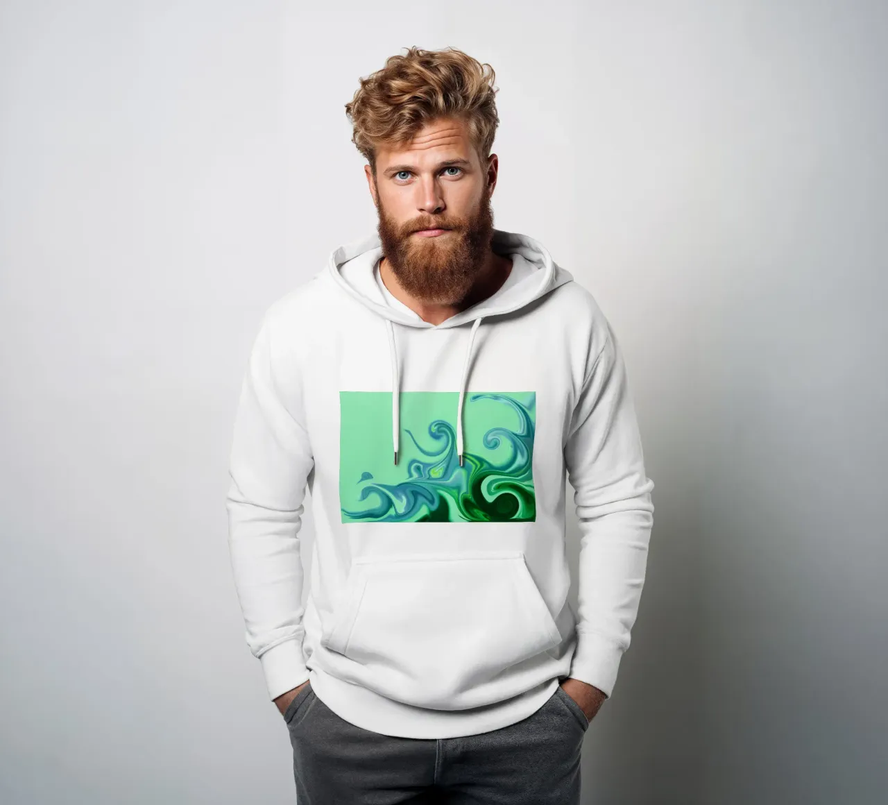 Modello dinamico astratto in blu e verde. felpa con cappuccio da Something for you