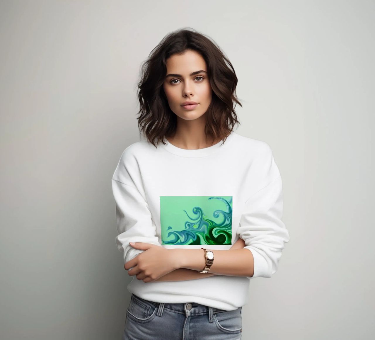 Abstraktes dynamisches Muster in blau und grün. Sweatshirt von Something for you