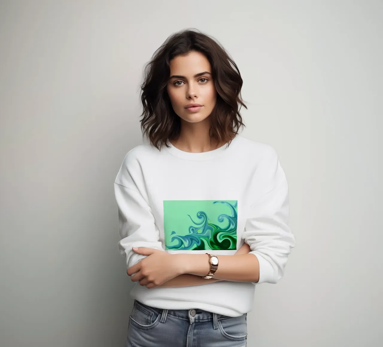Abstraktes dynamisches Muster in blau und grün. Sweatshirt von Something for you