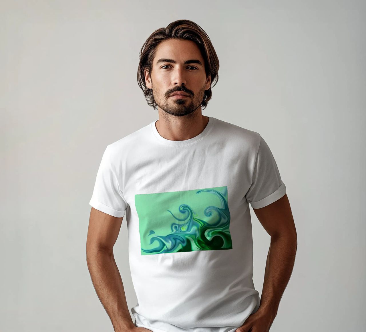 Abstract dynamic pattern in blue and green. t-shirt by Something for you