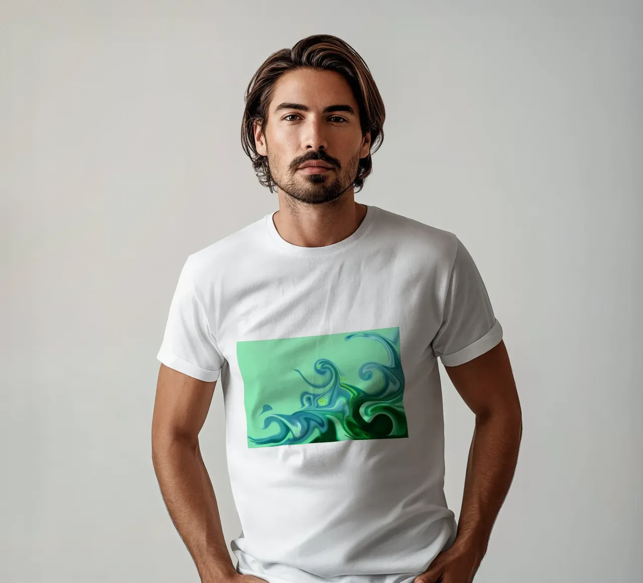 Abstract dynamic pattern in blue and green. t-shirt by Something for you