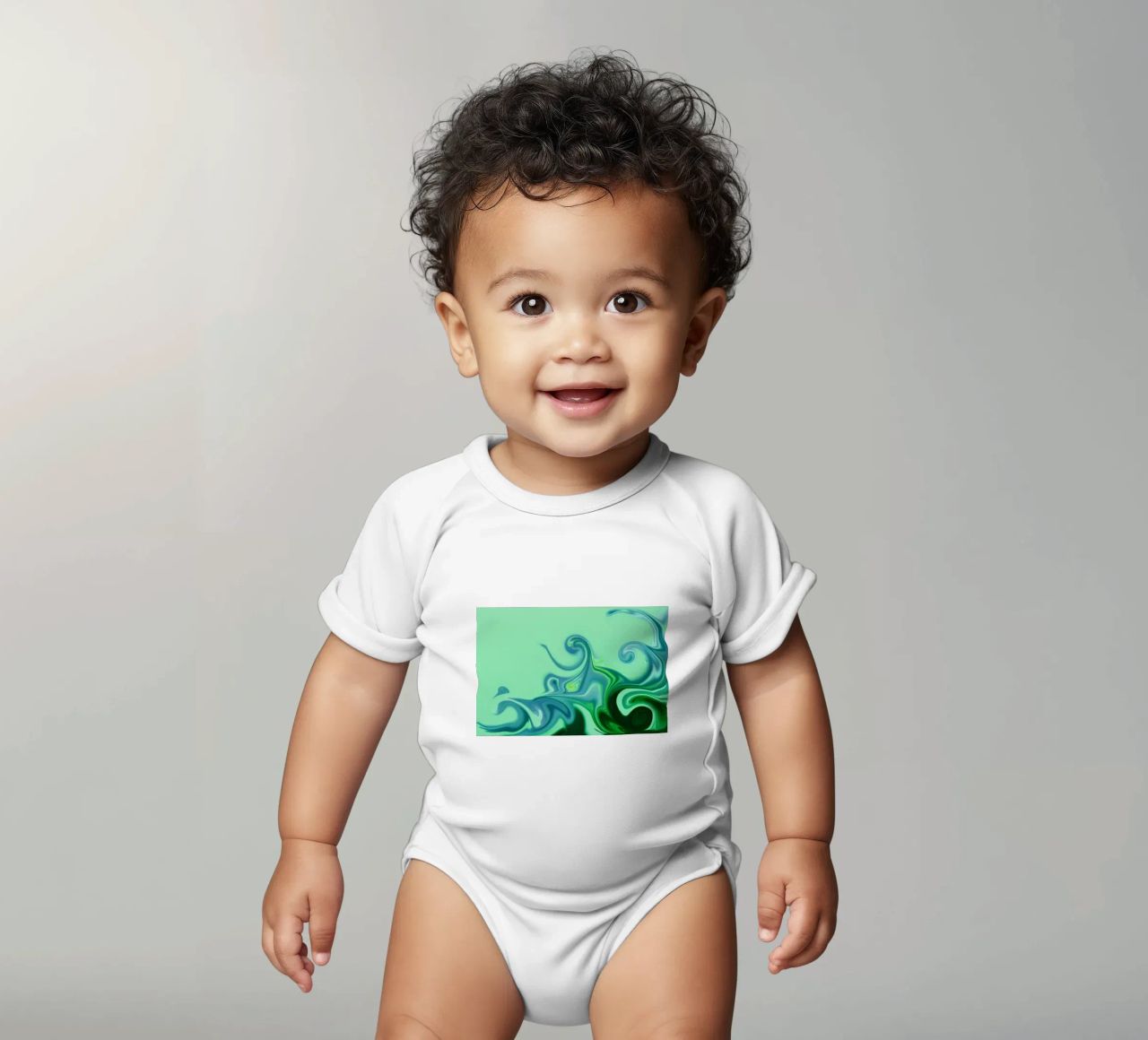Abstract dynamic pattern in blue and green. short-sleeve baby romper by Something for you
