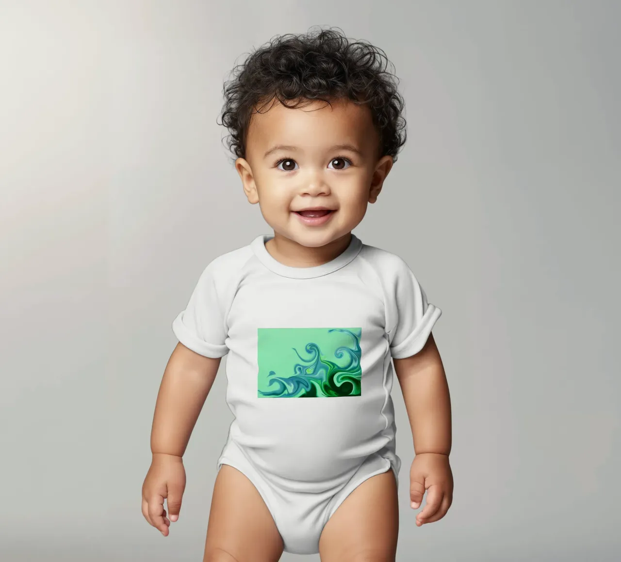 Abstract dynamic pattern in blue and green. short-sleeve baby romper by Something for you