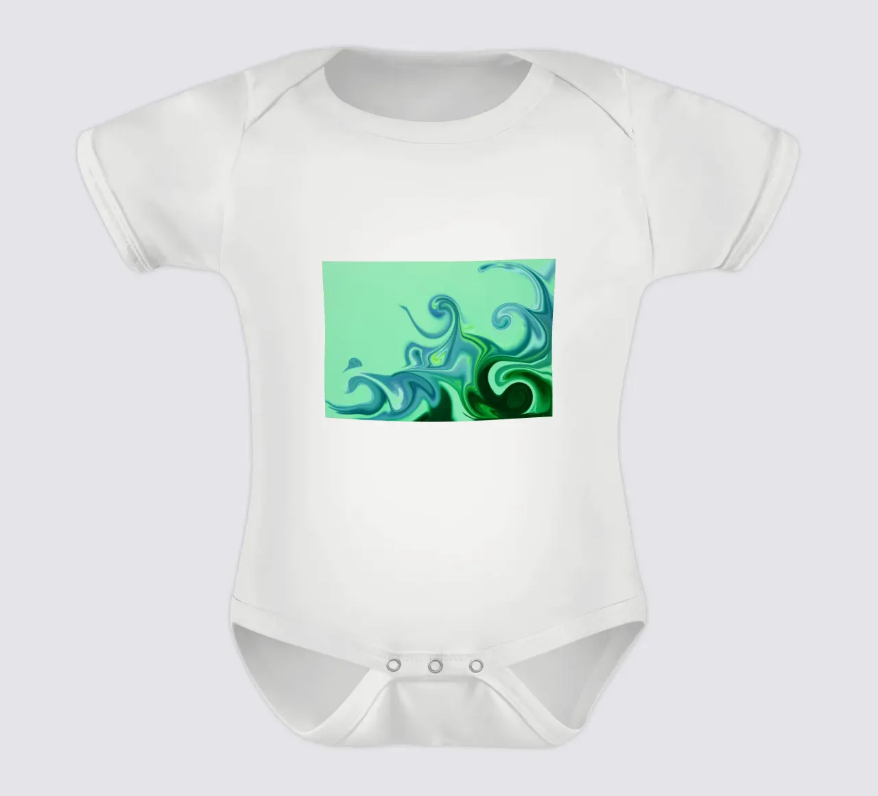 Abstract dynamic pattern in blue and green. short-sleeve baby romper by Something for you