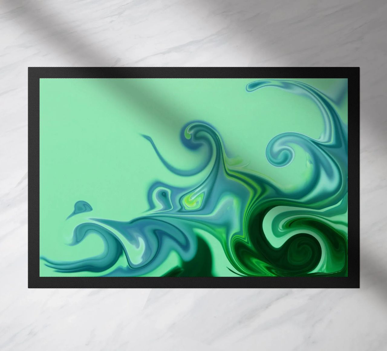 Abstract dynamic pattern in blue and green. doormat by Something for you