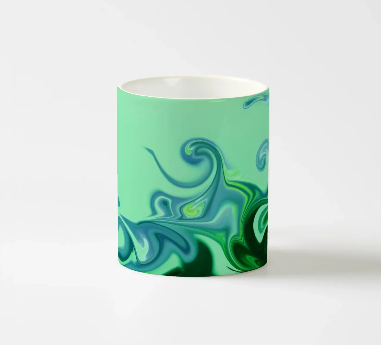 Abstract dynamisch patroon in blauw en groen. keramische mok van Something for you
