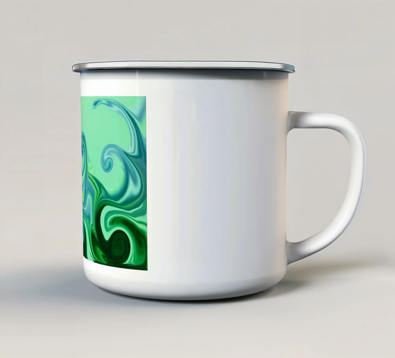 Modello dinamico astratto in blu e verde. tazza in smalto da Something for you
