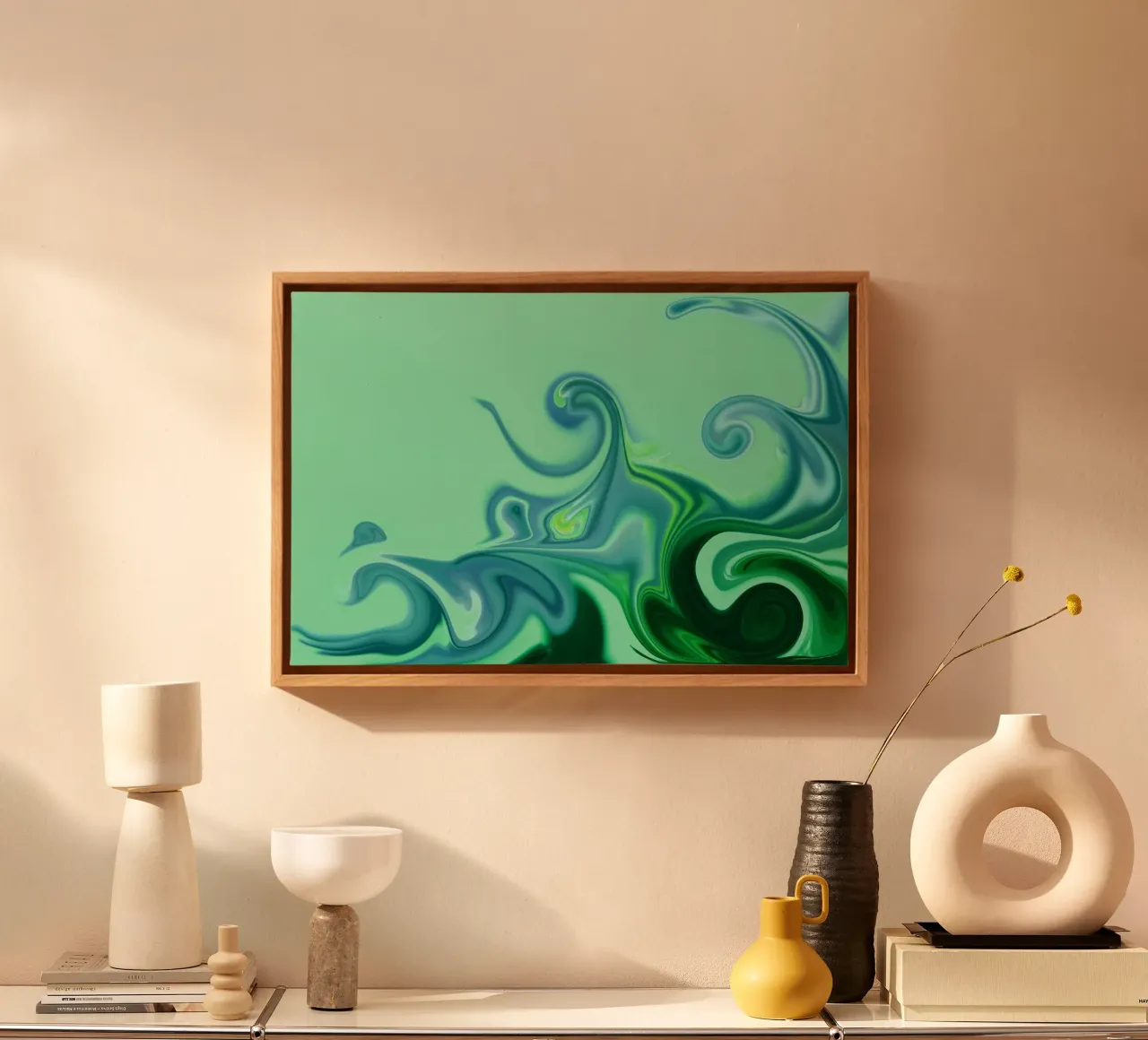 Motif dynamique abstrait en bleu et vert. toile de Something for you