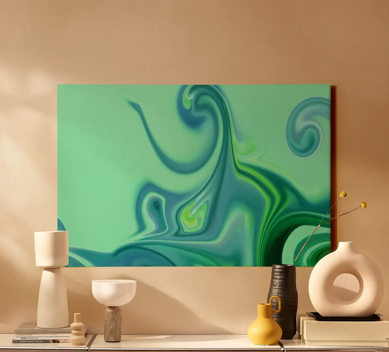 Motif dynamique abstrait en bleu et vert. toile de Something for you
