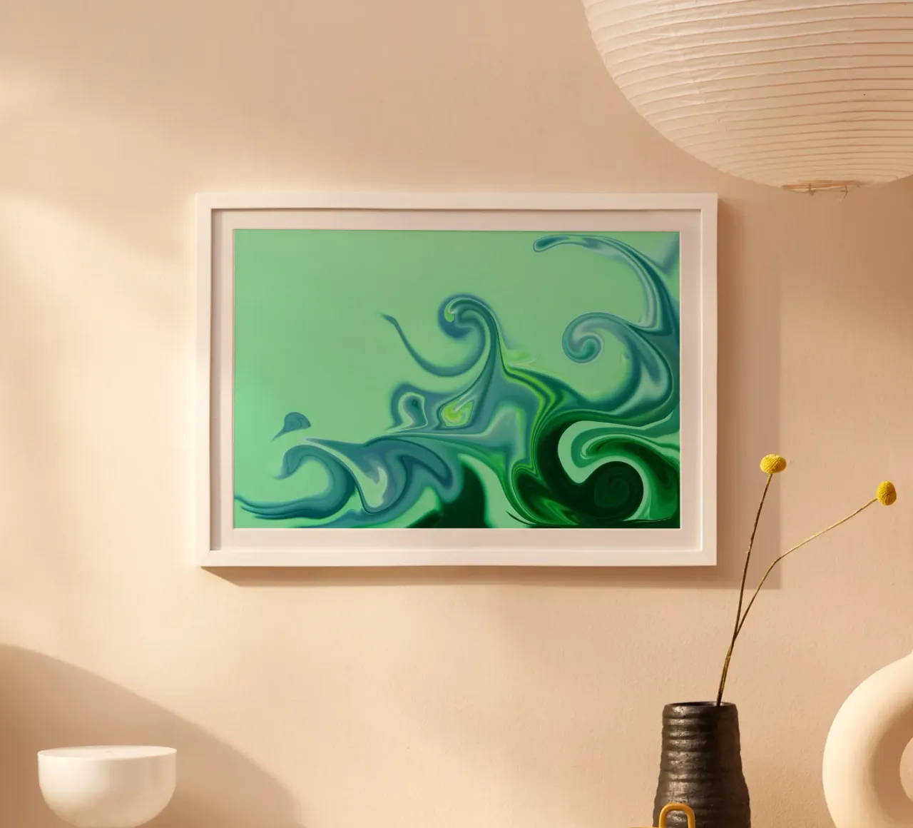 Motif dynamique abstrait en bleu et vert. hahnemühle de Something for you
