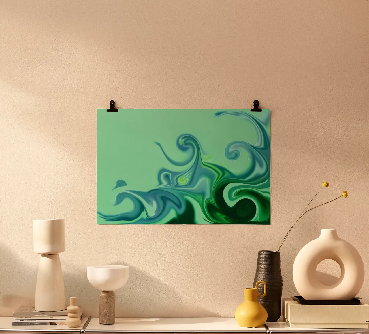 Motif dynamique abstrait en bleu et vert. hahnemühle de Something for you