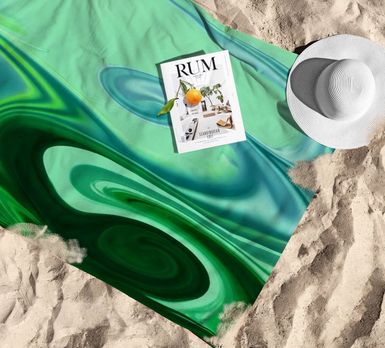 Abstract dynamic pattern in blue and green. beach towel by Something for you