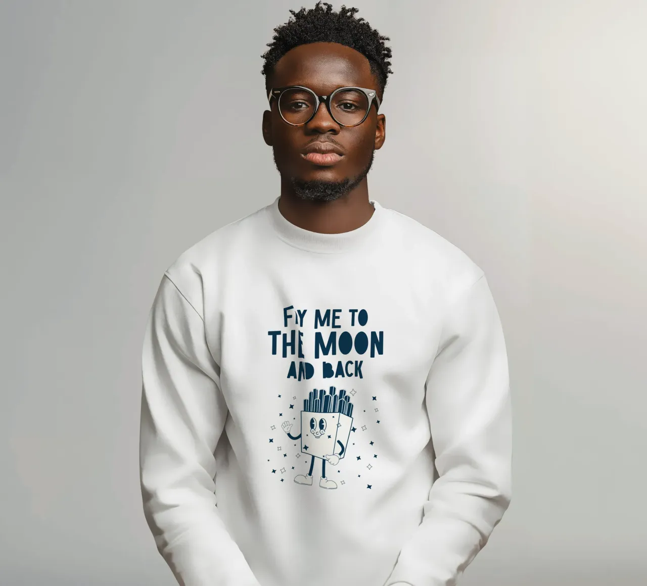 Retro Fries Character Fry Me To The Moon And Back Azul Blanco sudadera de Studio Frances M