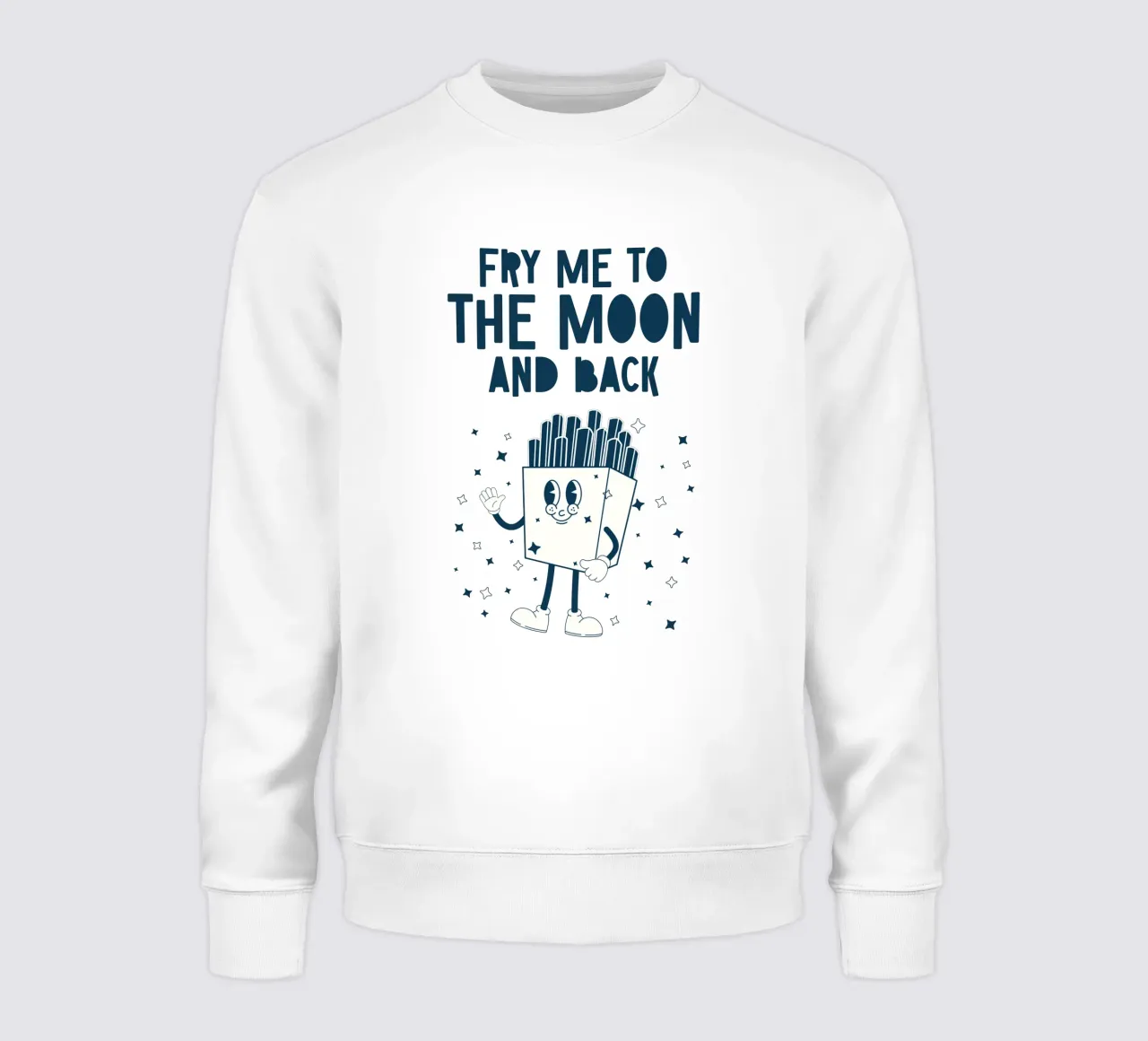 Retro Fries Character Fry Me To The Moon And Back Azul Blanco sudadera de Studio Frances M