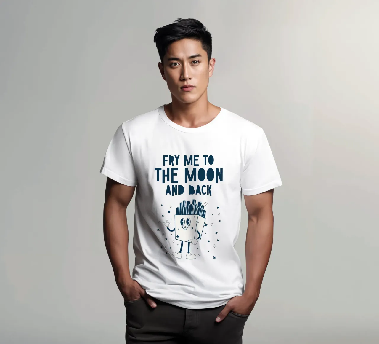 Retro Fries Character Fry Me To The Moon And Back Azul Blanco camiseta de Studio Frances M