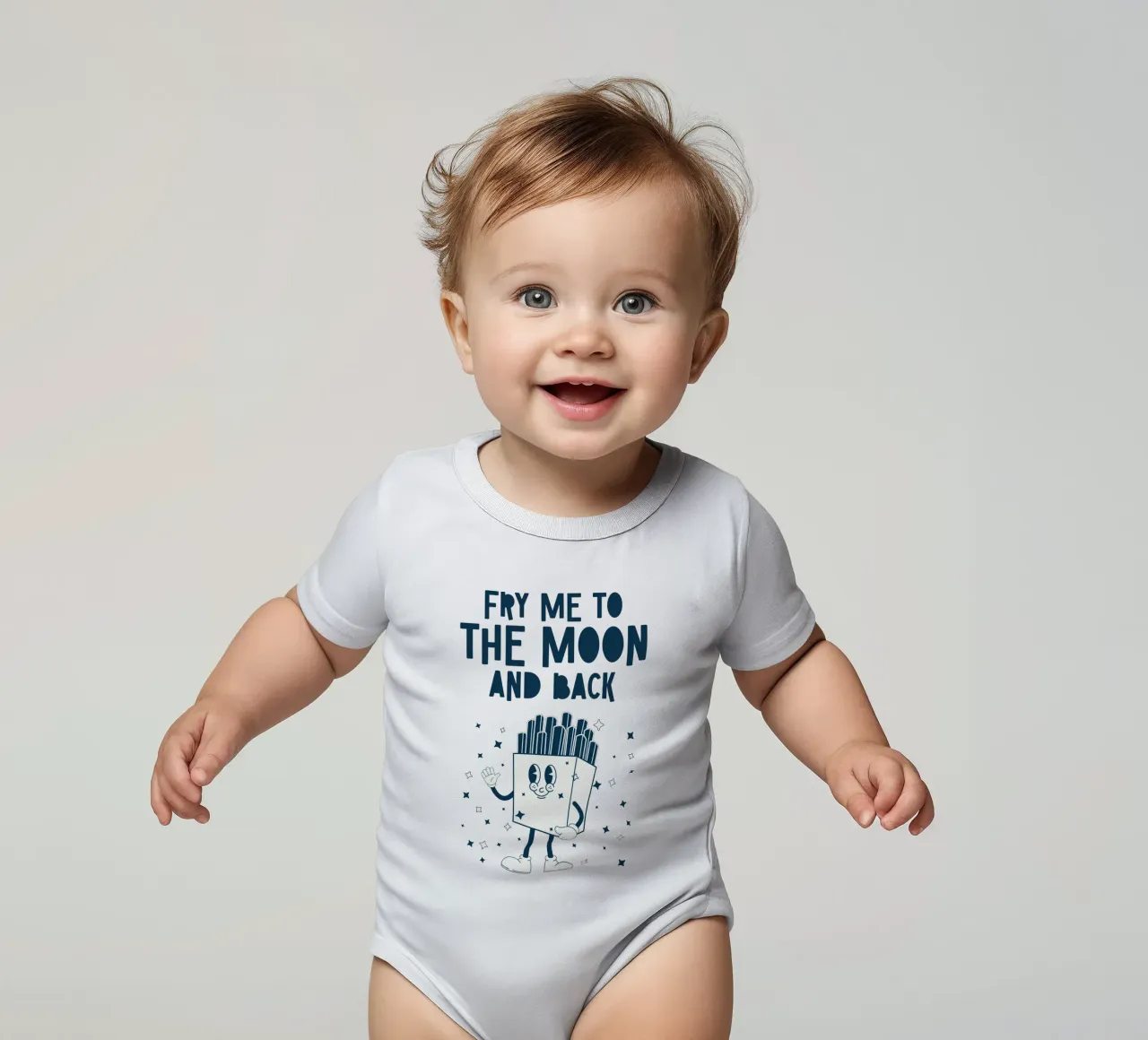 Retro Fries Character Fry Me To The Moon And Back Azul Blanco body de bebé de Studio Frances M