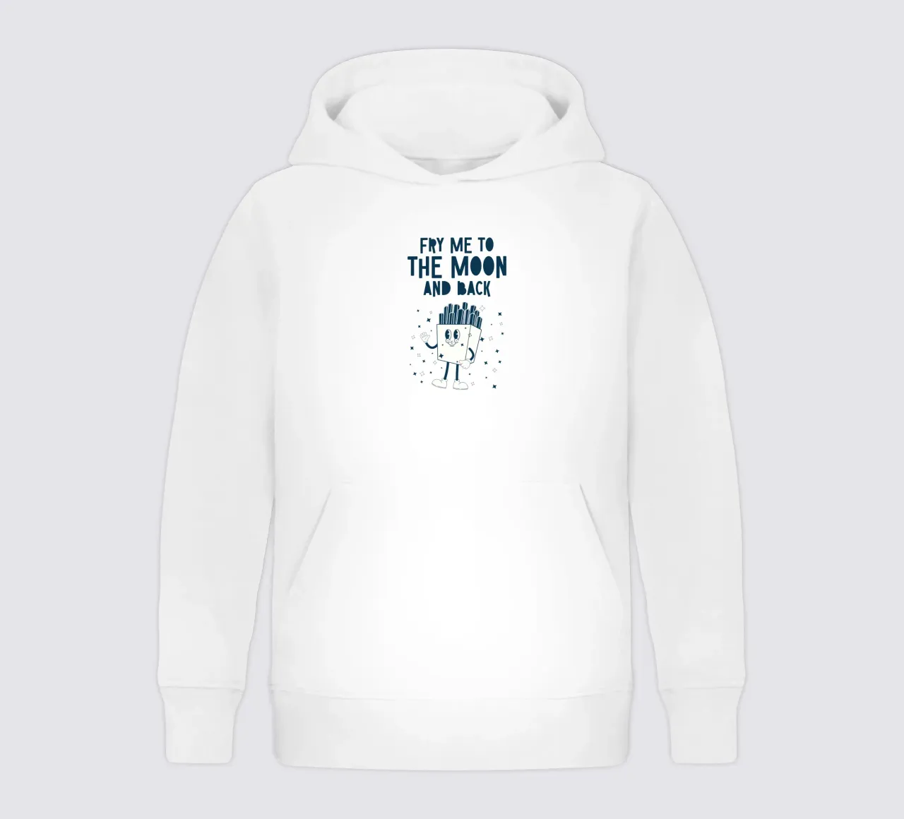 Retro Fries Character Fry Me To The Moon And Back Azul Blanco sudadera con capucha para niño de Studio Frances M