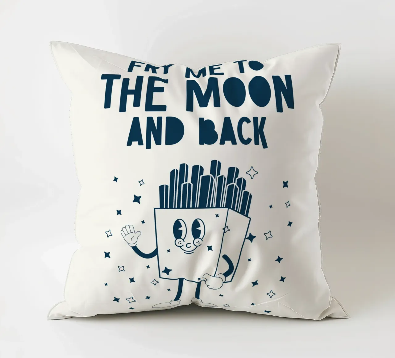 Patatine fritte retrò Personaggio Fry Me To The Moon And Back Blu Bianco cuscino da Studio Frances M