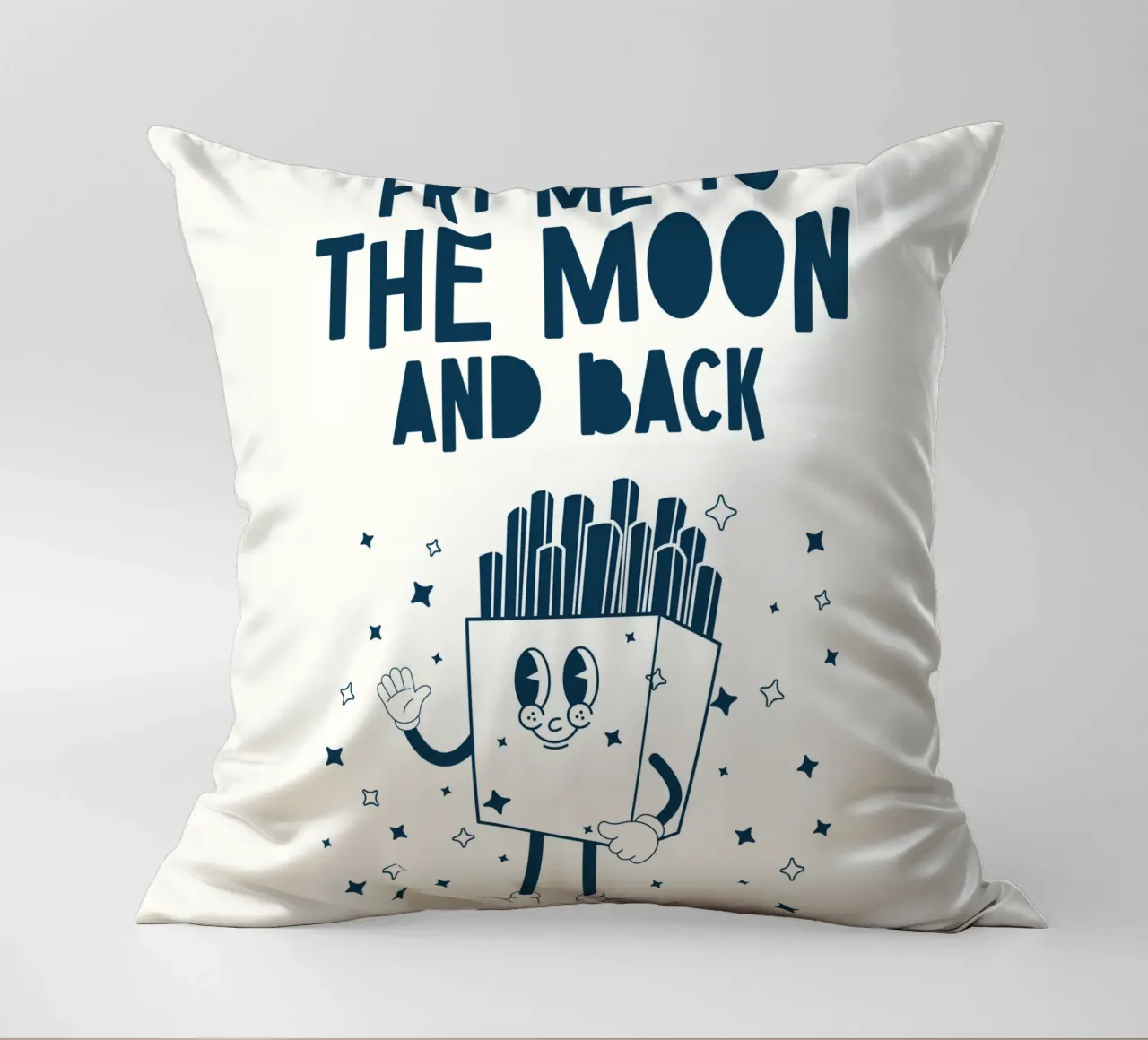 Patatine fritte retrò Personaggio Fry Me To The Moon And Back Blu Bianco cuscino da Studio Frances M