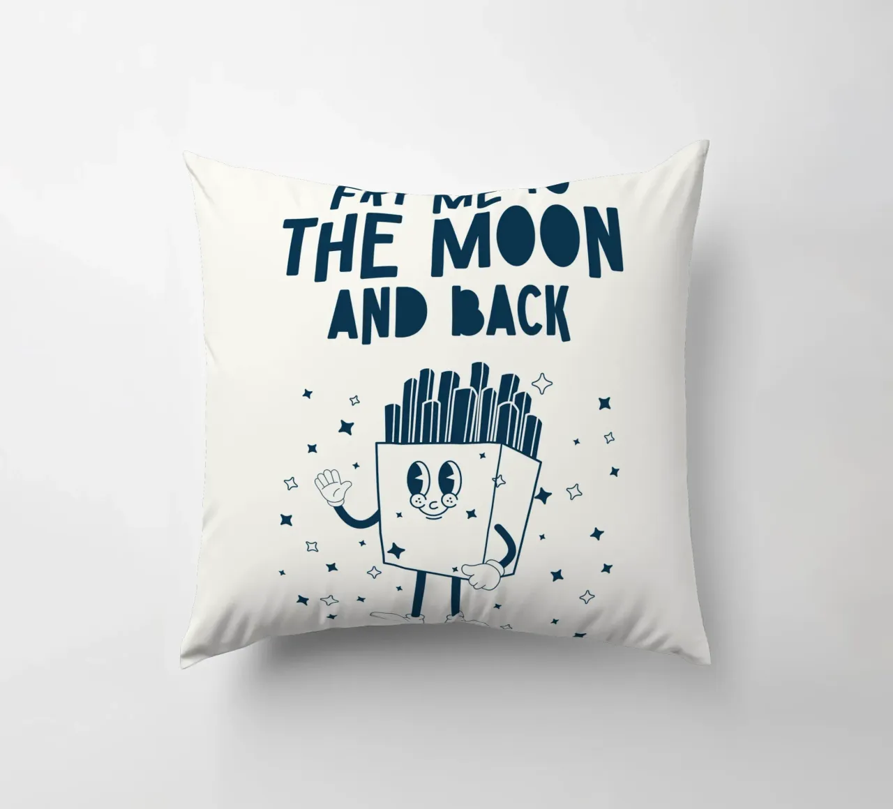 Patatine fritte retrò Personaggio Fry Me To The Moon And Back Blu Bianco cuscino da Studio Frances M