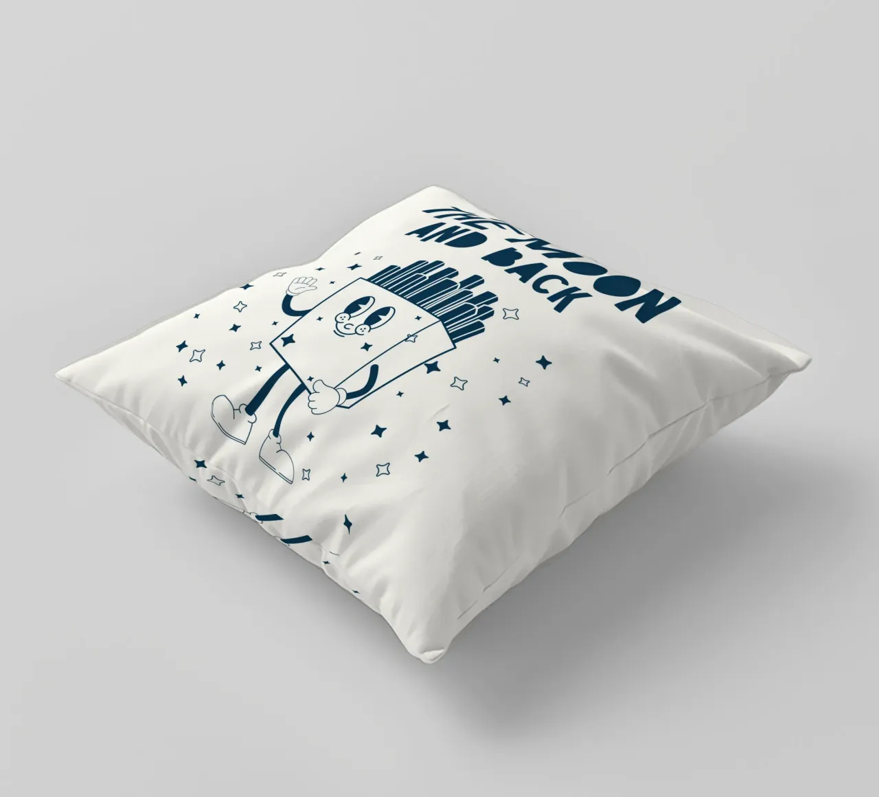 Patatine fritte retrò Personaggio Fry Me To The Moon And Back Blu Bianco cuscino da Studio Frances M