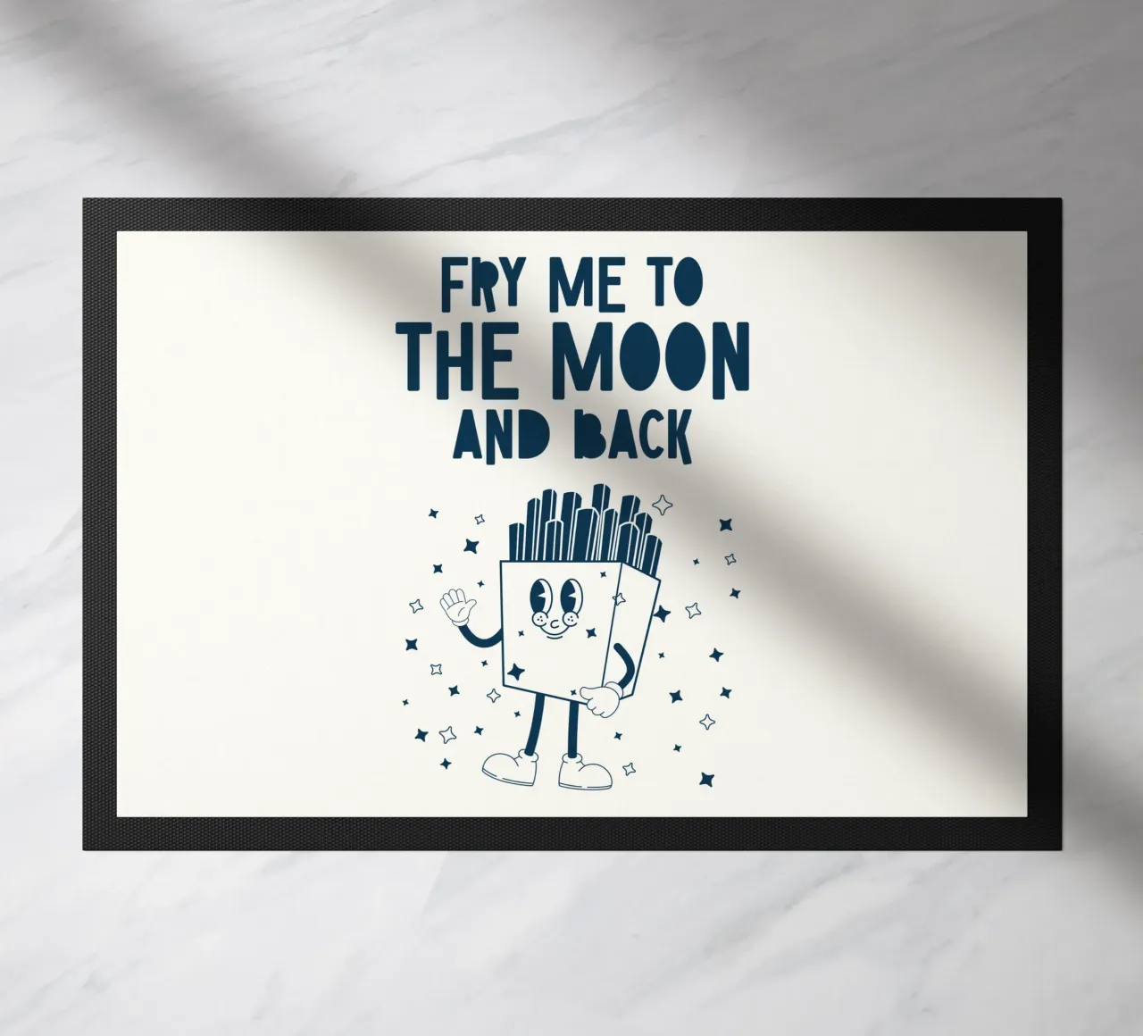 Retro Fries Character Fry Me To The Moon And Back Azul Blanco felpudo de Studio Frances M