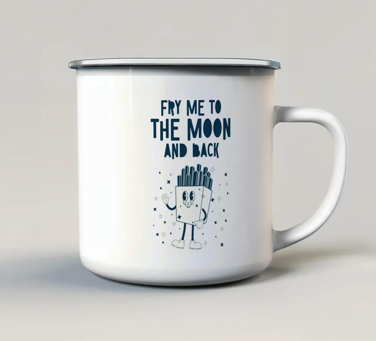 Patatine fritte retrò Personaggio Fry Me To The Moon And Back Blu Bianco tazza in smalto da Studio Frances M