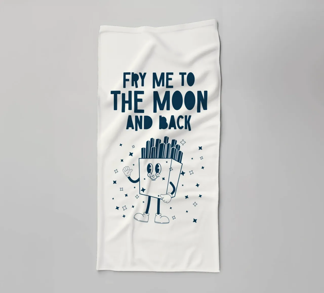 Retro Fries Character Fry Me To The Moon And Back Azul Blanco toalla de baño de Studio Frances M