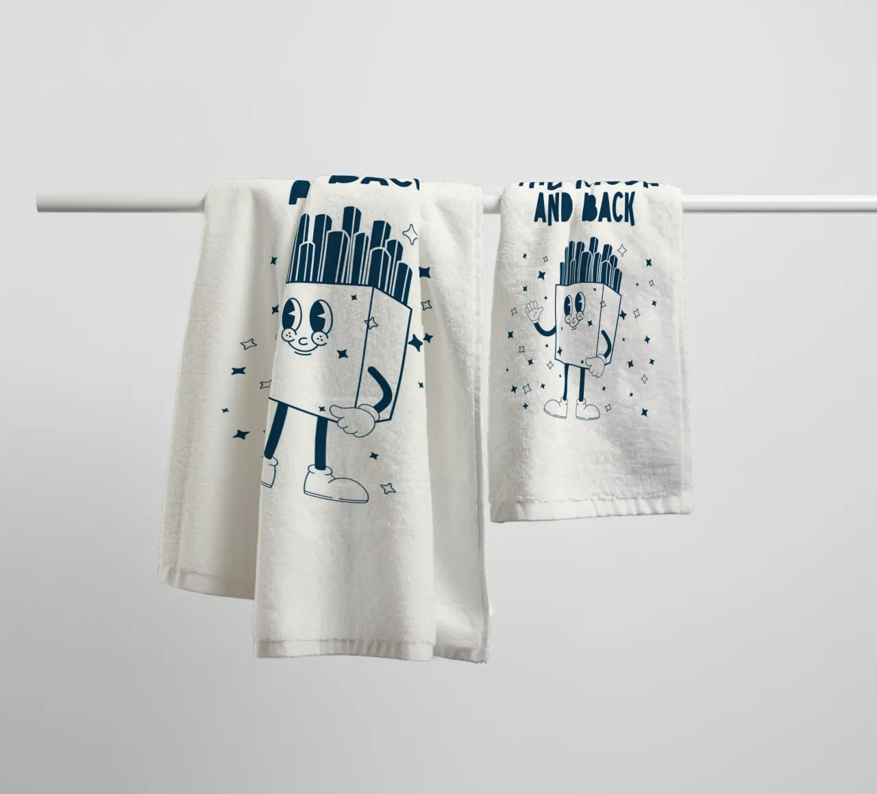 Retro Fries Character Fry Me To The Moon And Back Azul Blanco toalla de baño de Studio Frances M