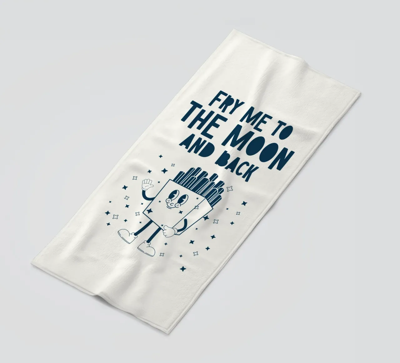 Patatine fritte retrò Personaggio Fry Me To The Moon And Back Blu Bianco telo mare da Studio Frances M