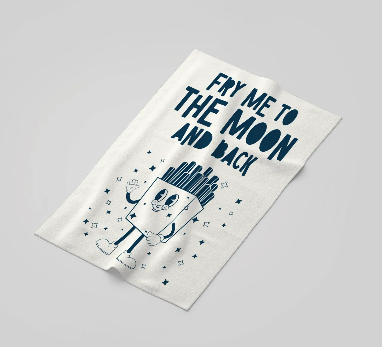 Patatine fritte retrò Personaggio Fry Me To The Moon And Back Blu Bianco telo mare da Studio Frances M