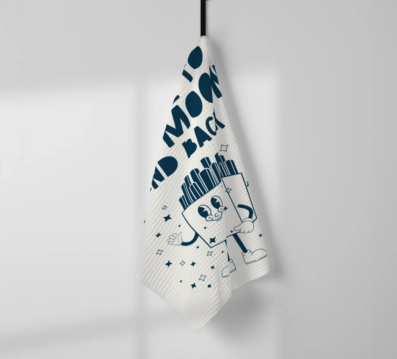 Retro French Character Fry Me To The Moon And Back Bleu Blanc torchon de Studio Frances M
