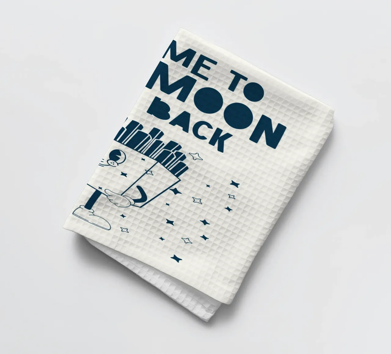 Retro French Character Fry Me To The Moon And Back Bleu Blanc torchon de Studio Frances M