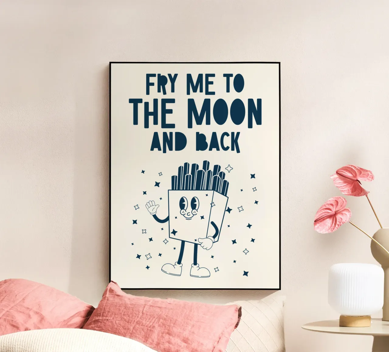 Retro Fries Character Fry Me To The Moon And Back Azul Blanco metacrilato de Studio Frances M