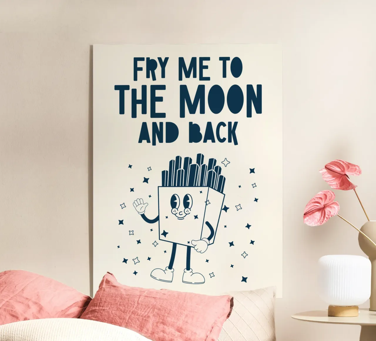 Retro Fries Character Fry Me To The Moon And Back Azul Blanco metacrilato de Studio Frances M