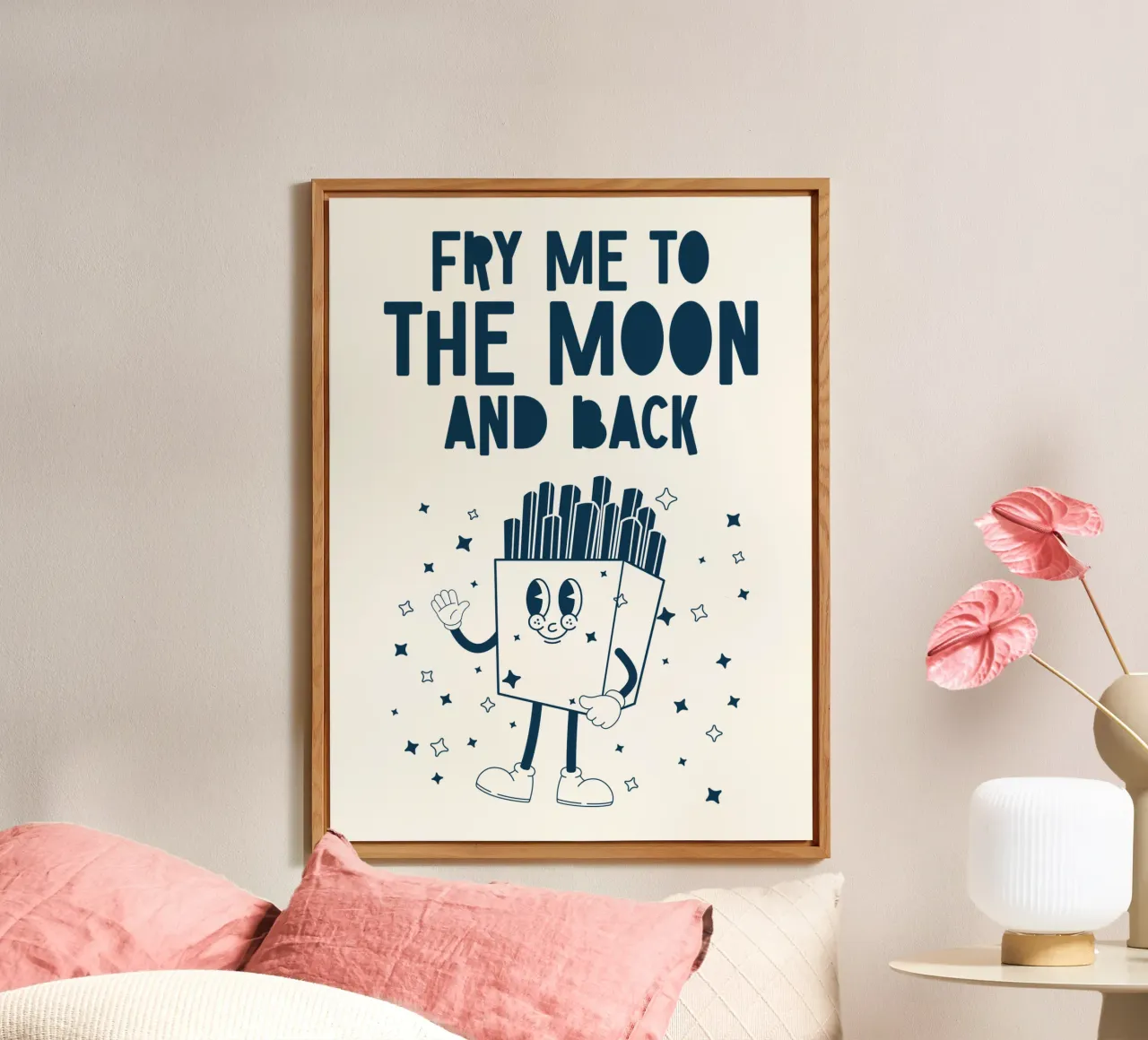 Retro Fries Character Fry Me To The Moon And Back Azul Blanco aluminio dibond de Studio Frances M