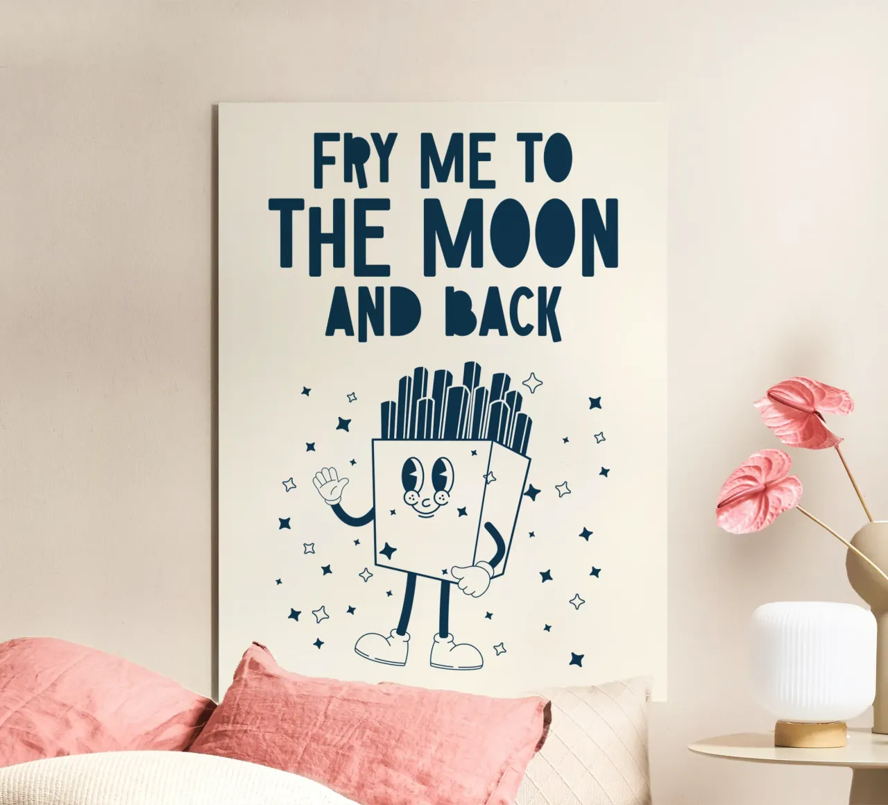 Retro Fries Character Fry Me To The Moon And Back Azul Blanco aluminio dibond de Studio Frances M