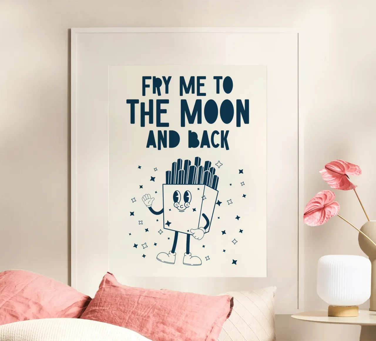 Retro Fries Character Fry Me To The Moon And Back Azul Blanco hahnemühle de Studio Frances M