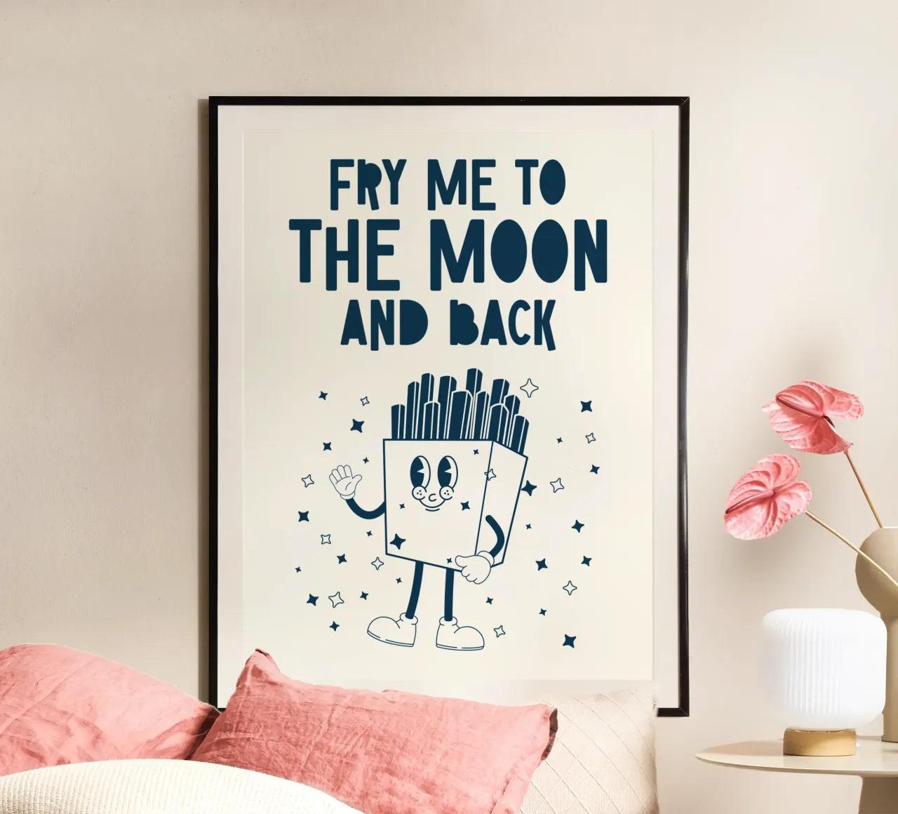 Retro Fries Character Fry Me To The Moon And Back Azul Blanco hahnemühle de Studio Frances M