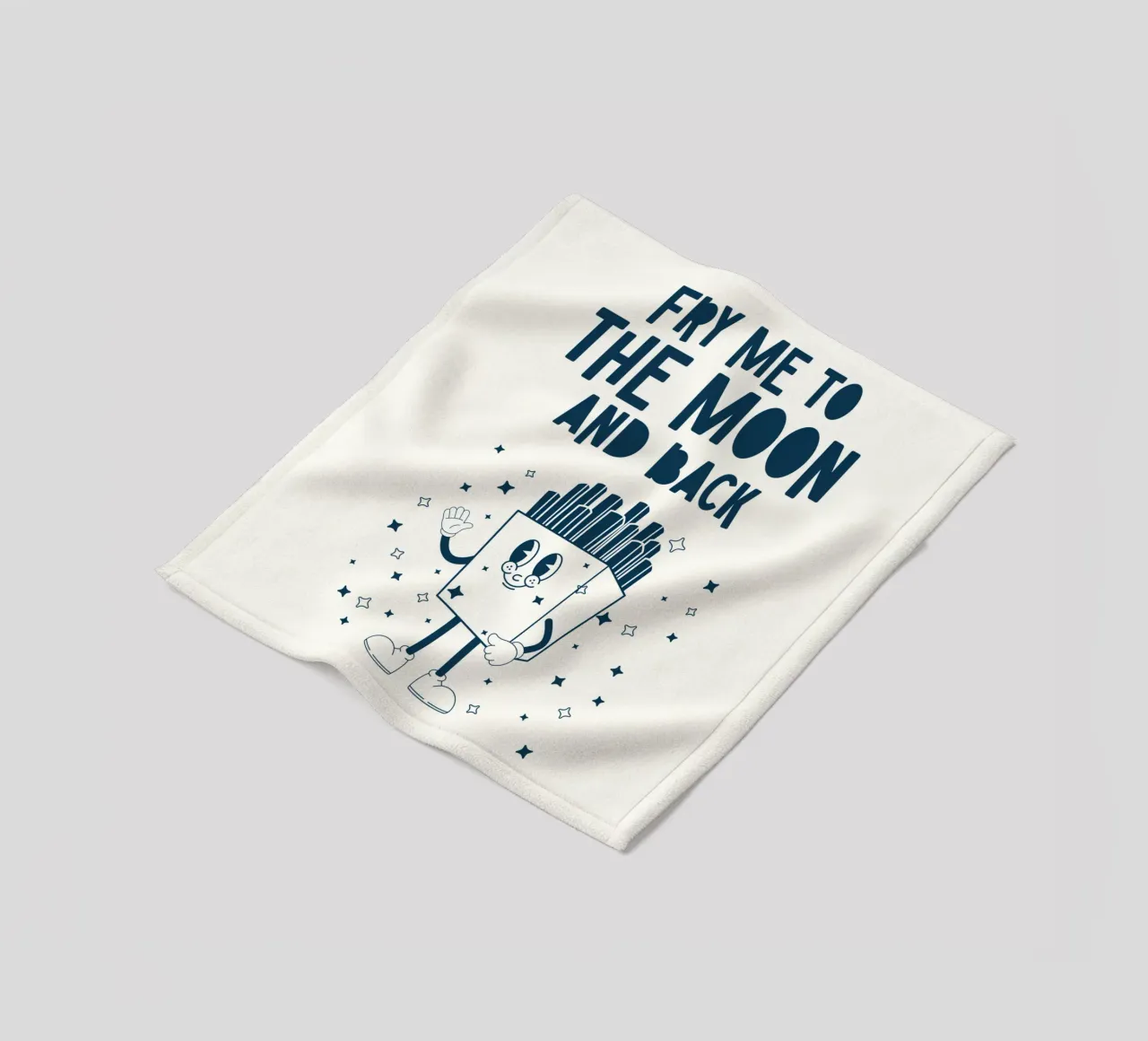 Patatine fritte retrò Personaggio Fry Me To The Moon And Back Blu Bianco coperta in pile da Studio Frances M
