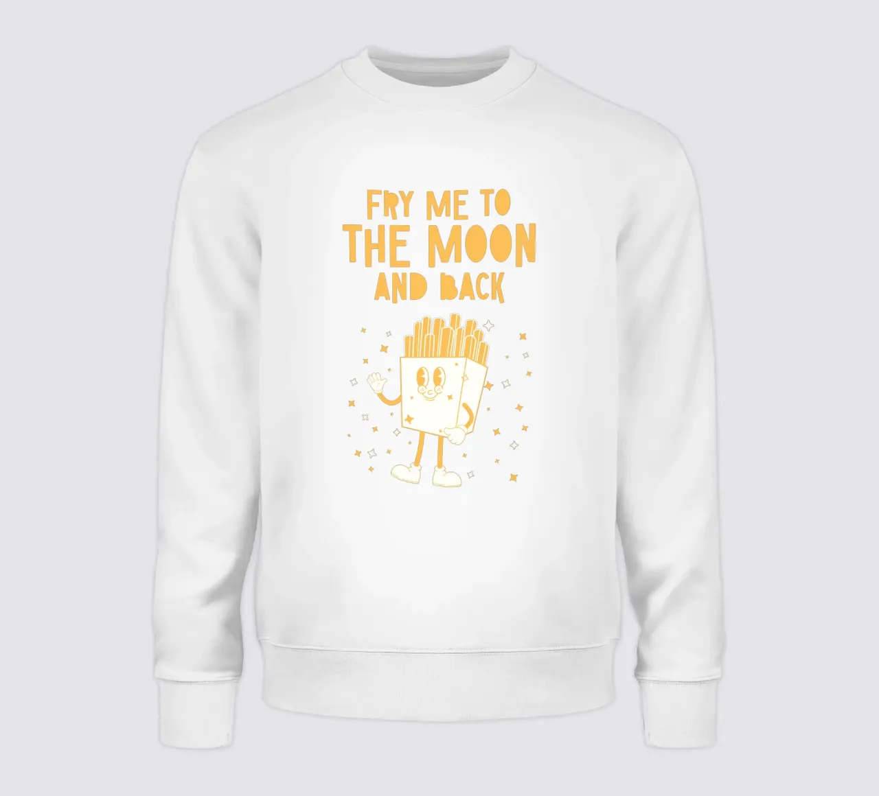 Retro Pommes Charakter Fry Me To The Moon And Back Gelb Weiß Sweatshirt von Studio Frances M