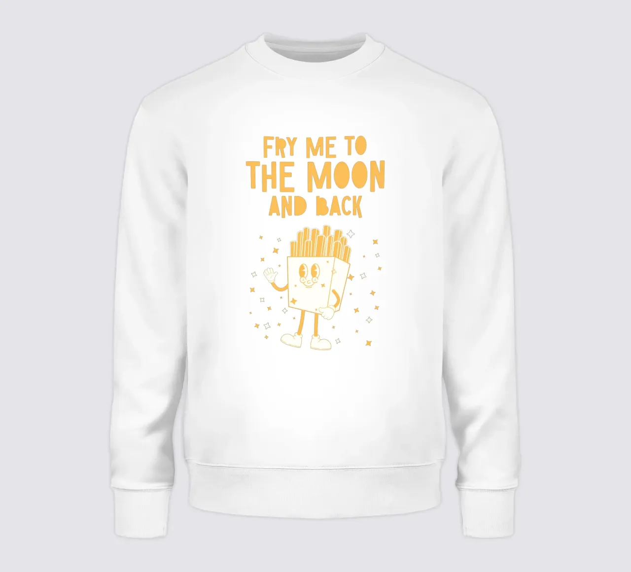 Retro Pommes Caractère Fry Me To The Moon And Back Jaune Blanc sweat de Studio Frances M