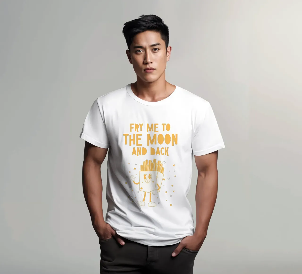 Retro Pommes Caractère Fry Me To The Moon And Back Jaune Blanc t-shirt de Studio Frances M