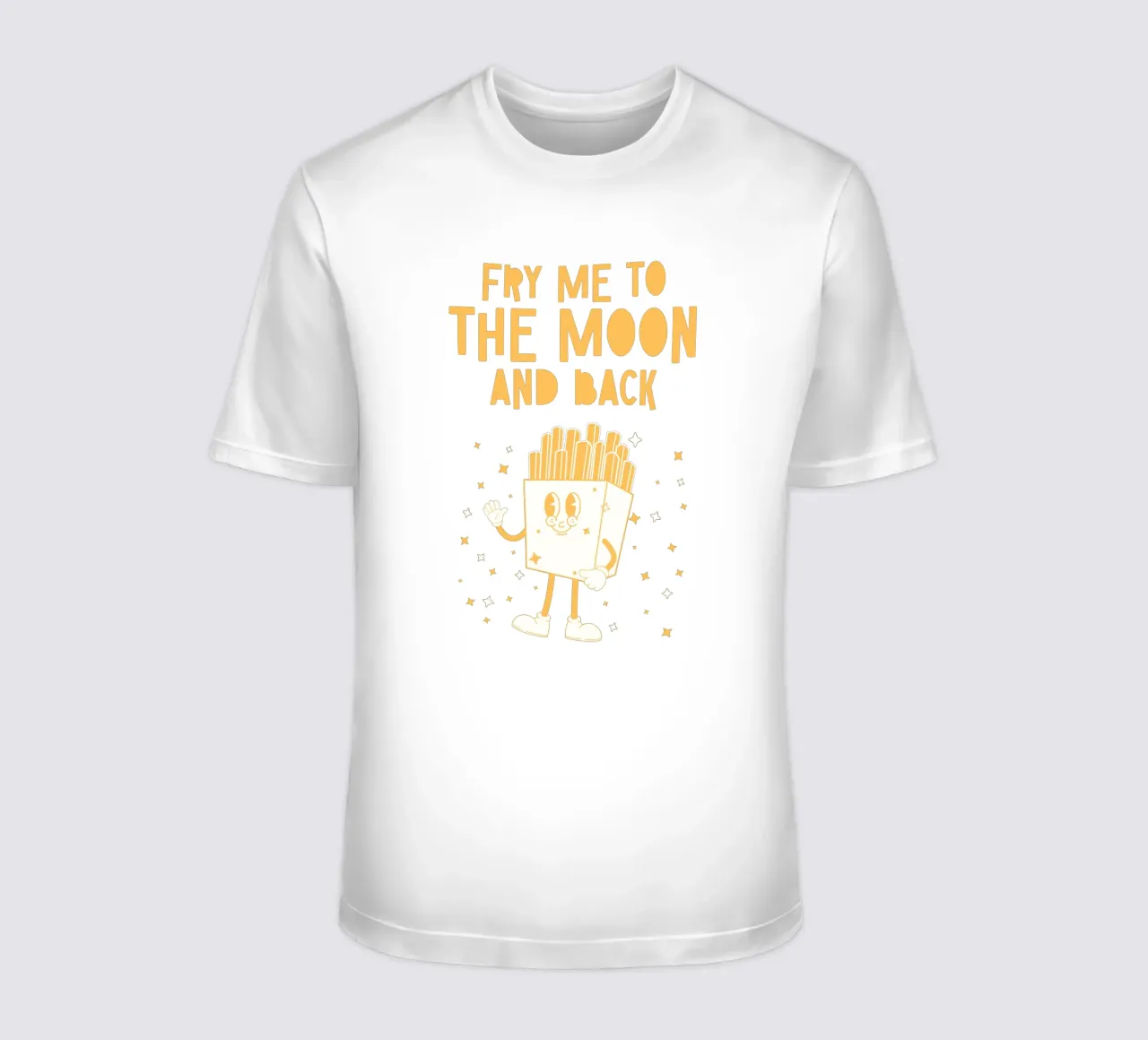 Retro Pommes Caractère Fry Me To The Moon And Back Jaune Blanc t-shirt de Studio Frances M