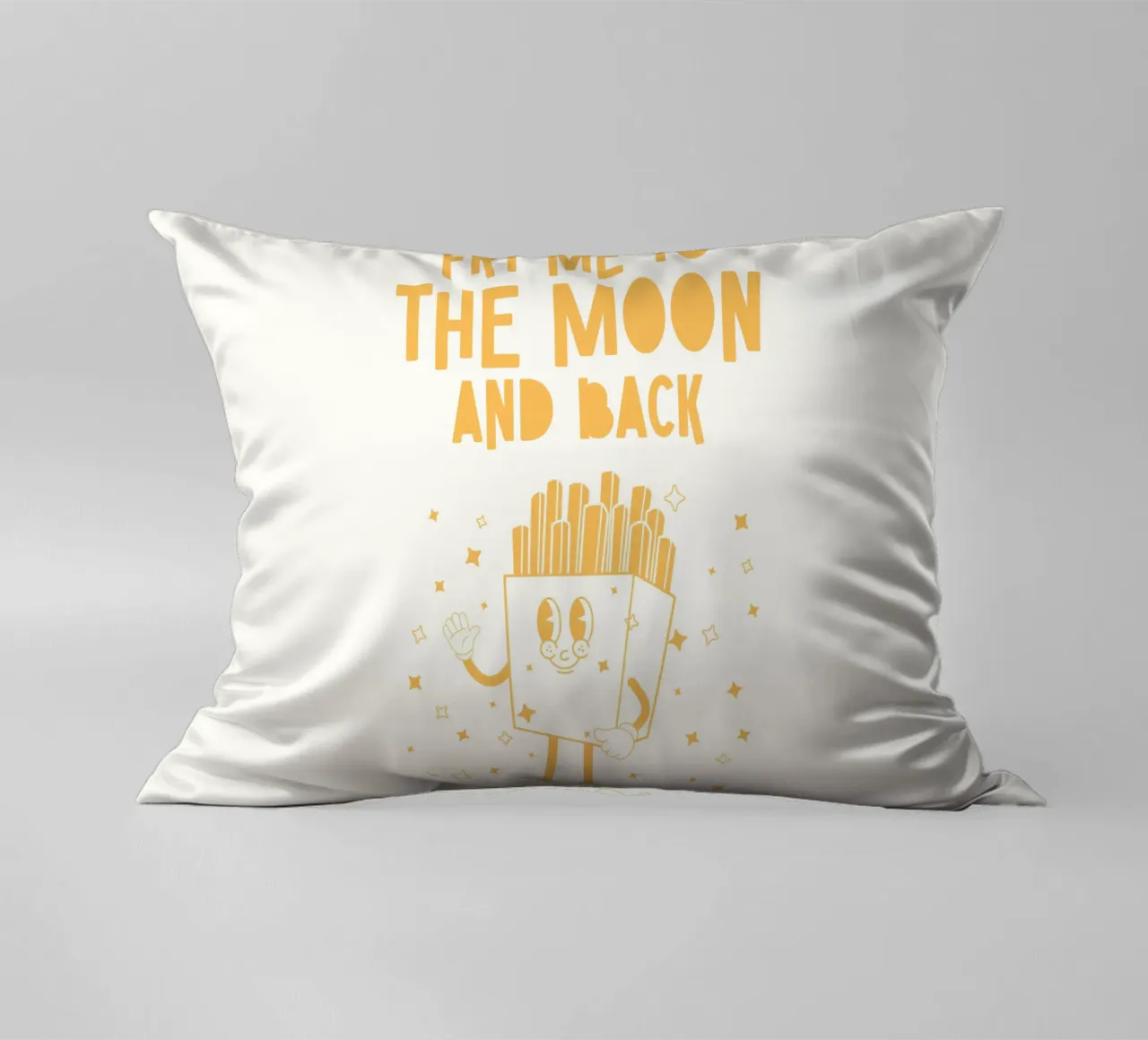 Retro Pommes Caractère Fry Me To The Moon And Back Jaune Blanc coussin de Studio Frances M