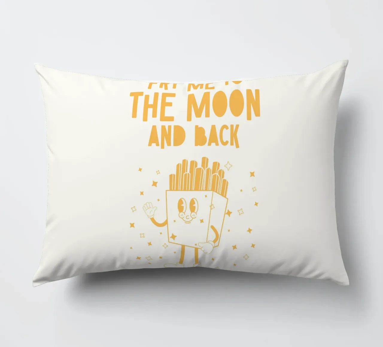 Retro Pommes Caractère Fry Me To The Moon And Back Jaune Blanc coussin de Studio Frances M