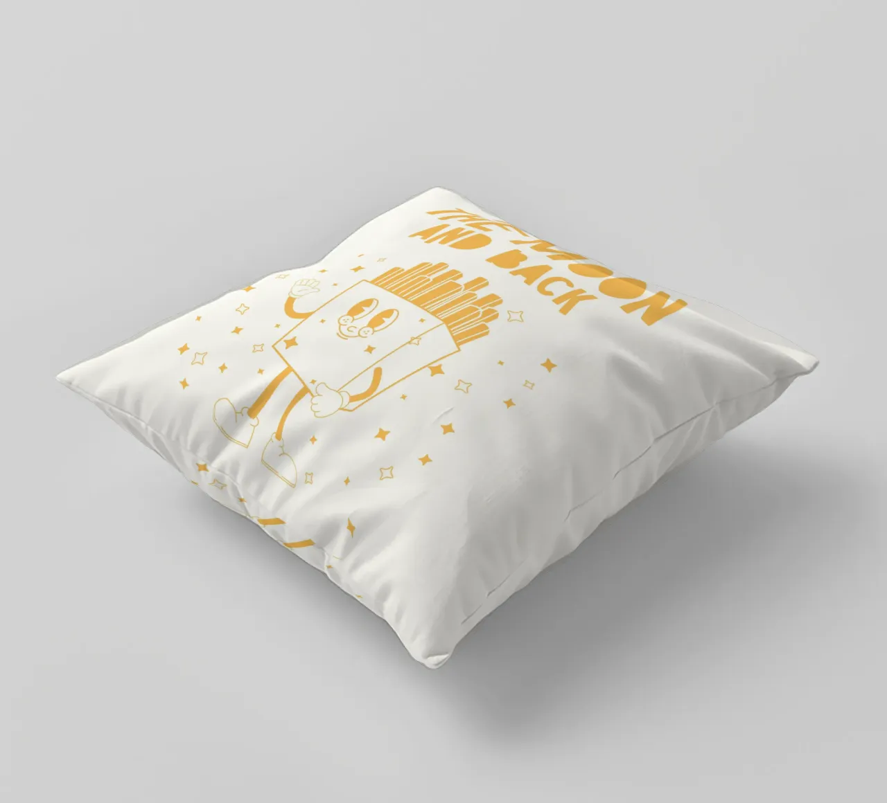 Retro Pommes Caractère Fry Me To The Moon And Back Jaune Blanc coussin de Studio Frances M