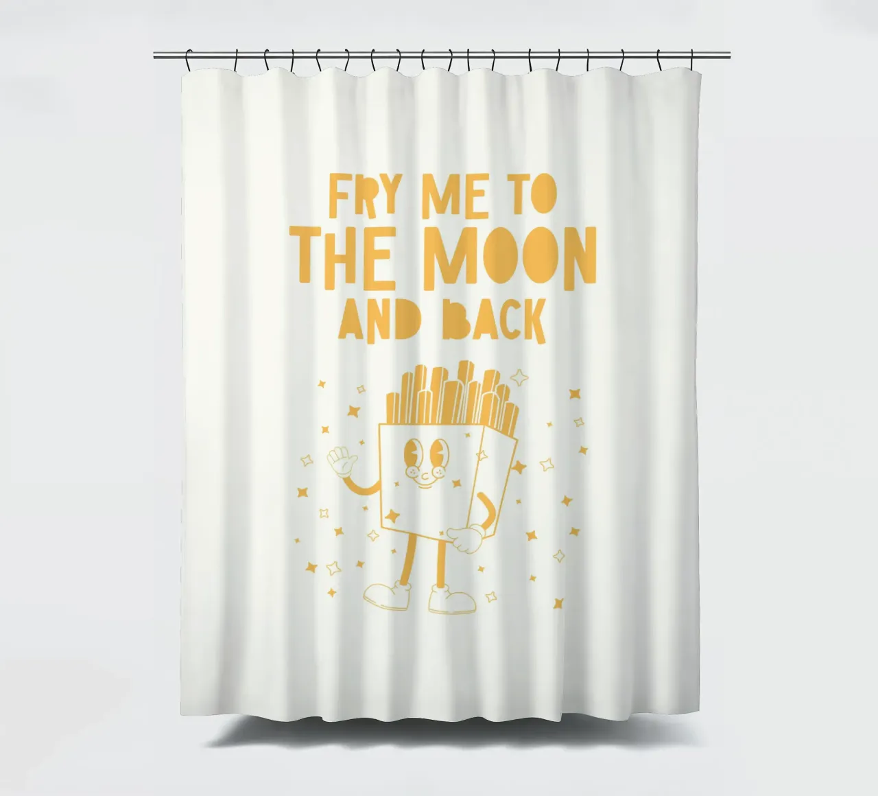 Retro Pommes Caractère Fry Me To The Moon And Back Jaune Blanc rideau de douche de Studio Frances M
