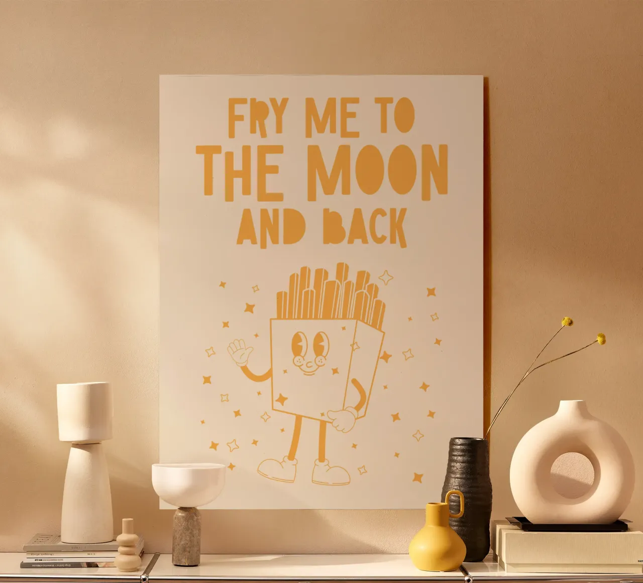 Retro Fries Character Fry Me To The Moon And Back Amarillo Blanco metacrilato de Studio Frances M